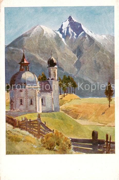 Seefeld Tirol Seekirchl und Reitherspitze Kuenstlerserie Aquarell von Edo von Ha