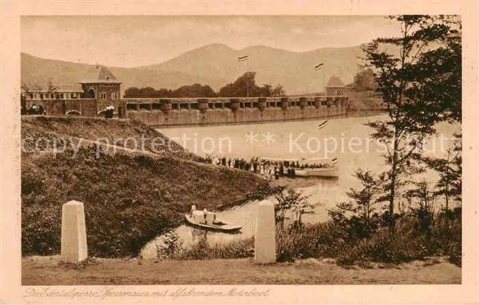 Edertalsperre Panorama mit abfahrendem Motorboot