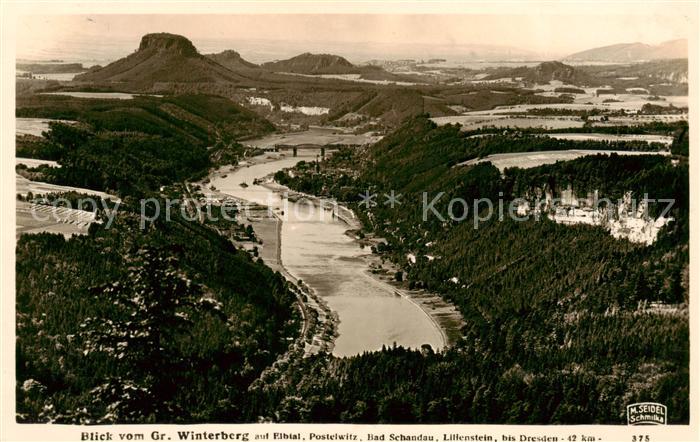 Grosser Winterberg Rathen Saechsische Schweiz Blick auf Elbtal Postelwitz Bad Sc