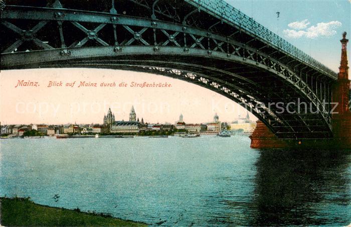 Mainz  Rhein Strassenbruecke Blick auf Mainz