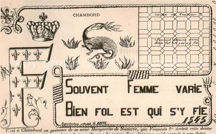 Chambord Blois 41 Loir-et-Cher Souvent Femme varie Bien fol est qui s’y fie