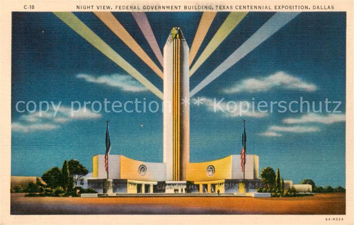 Dallas Texas Night view Federal Government Building Texas Centennial Exposition