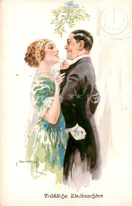 Paare Froehliche Weihnachten Litho