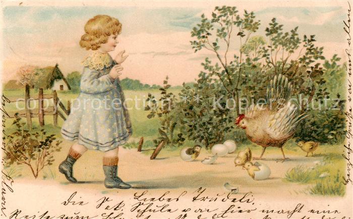 Kinder Child Enfants Huhn Kuecken Ostern Litho