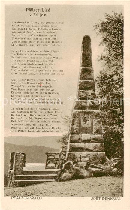 Liederkarte Pfalzer Wald Jost-Denkmal Pfaaelzer Lied
