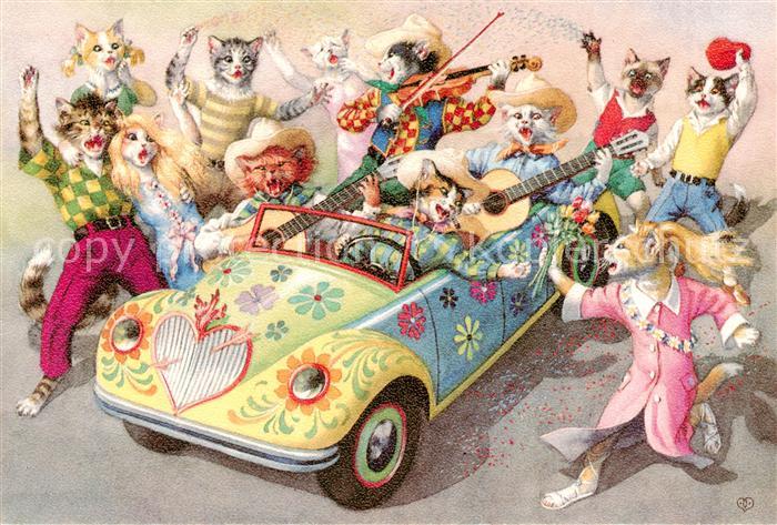 Vermenschlicht Auto Musikanten Katzen