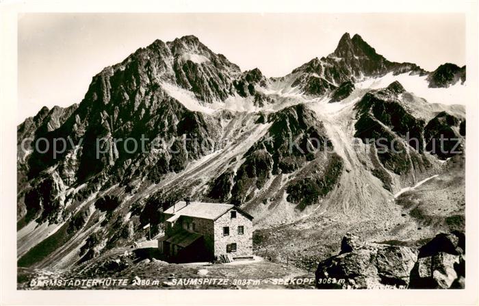 Darmstaedterhuette 2380m Moostal Pians Tirol AT mit Saumspitze und Seekopf