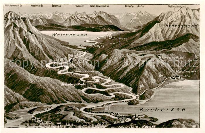 Walchensee Panoramakarte mit Kochelsee