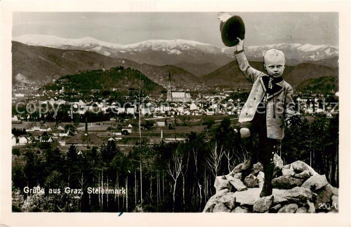 Graz  Steiermark AT Panorama Alpen Junge in Trachten