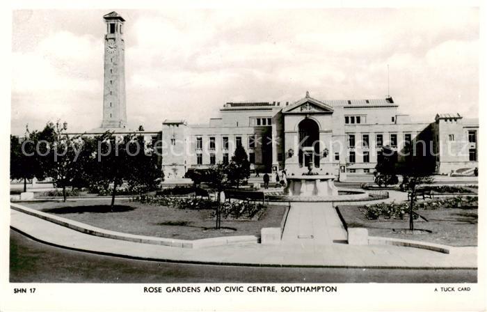 Southampton  UK Rose Gardens and Civic Centre Tucks Post Card