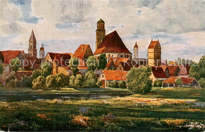 Dinkelsbuehl Stadtansicht Kuenstlerkarte