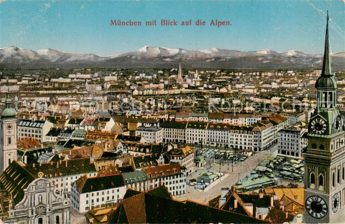 Muenchen Bayern Stadtblick mit Alpenpanorama