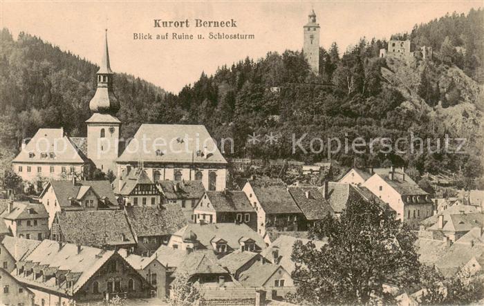 Berneck Bad Fichtelgebirge Blick auf Kirche Ruine und Schlossturm