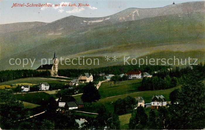 Mittel-Schreiberhau Szklarska Poreba Riesengebirge PL Panorama mit katholischer