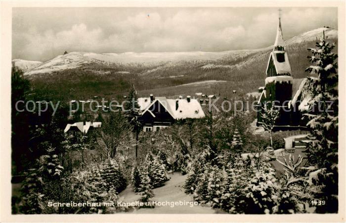 Schreiberhau Szklarska Poreba Riesengebirge PL Ortsansicht mit Kapelle und Hochg