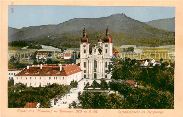 Haindorf Isergebirge Hejnice CZ Ortsansicht mit Kirche Sommerfrische