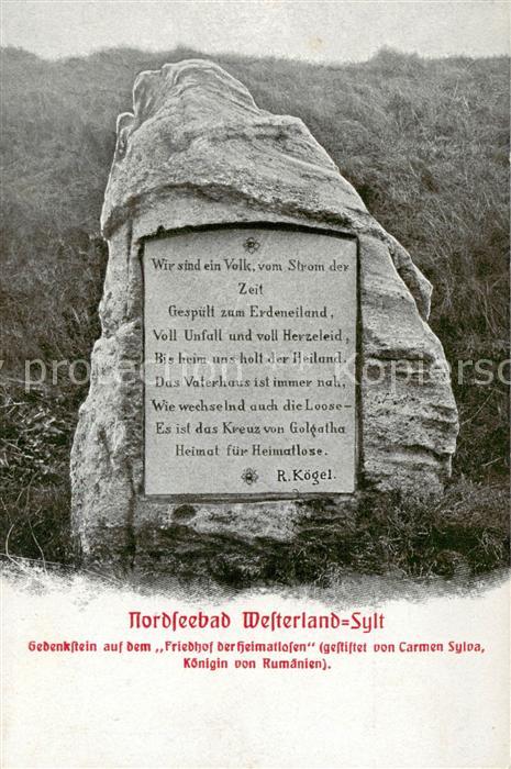 Westerland Sylt Gedenkstein auf dem Friedhof der Heimatlosen