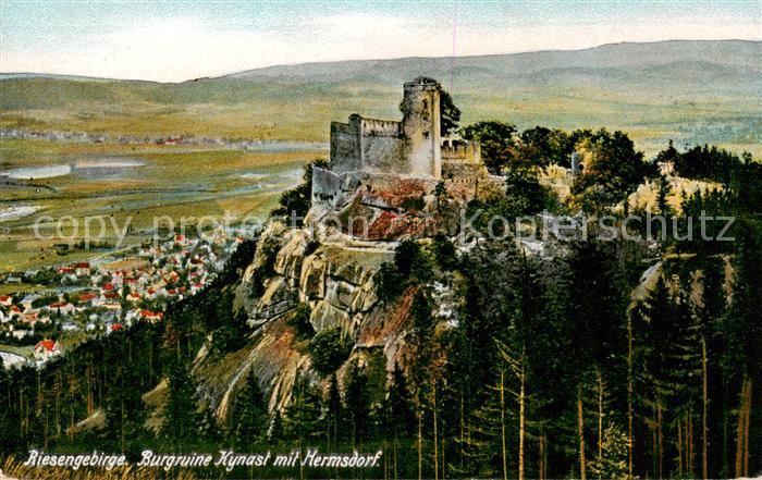 Hermsdorf Bad Riesengebirge PL Panorama mit Burgruine Kynast