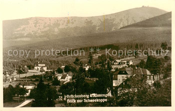 Brueckenberg Krummhuebel Riesengebirge PL Panorama mit Schneekoppe