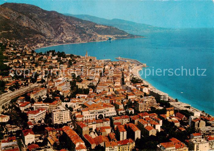 Menton 06 Vue aerienne sur la Ville la Frontiere et la Cote Italienne