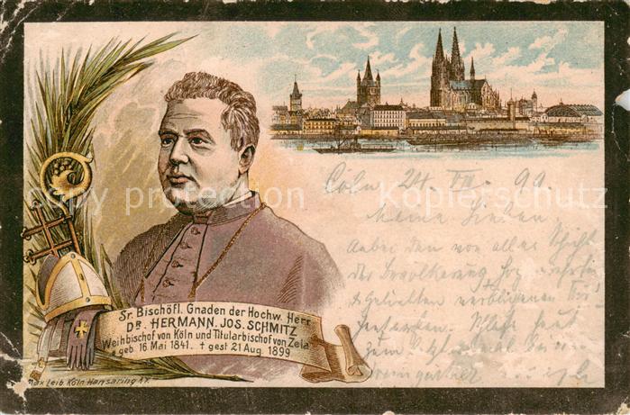 Coeln Rhein Panorama mit Dom Weihbischof Dr Hermann Jos Schmitz