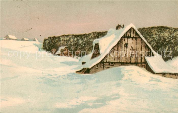 Riesengebirge Krkonose Karkonosze Abendlicht auf den Grenzbauden Kuenstlerkarte