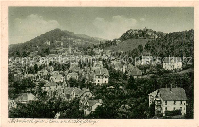 Blankenburg Harz Stadtpanorama mit Schlossberg Kupfertiefdruck