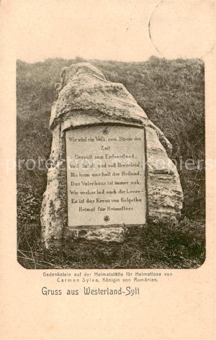 Westerland Sylt Gedenkstein auf der Haimatstaette fuer Heimatlose von Carmen Syl