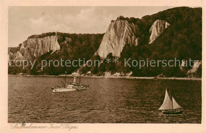 Insel Ruegen Stubbenkammer Kreidefelsen Segelboot Dampfer