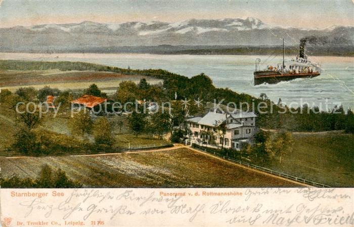 Starnbergersee Panorama von der Rottmannshoehe Dampfer Alpen