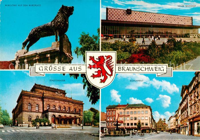 BRAUNSCHWEIG  CITY Burgloewe auf dem Burgplatz Neuer Bahnhof Stadttheater Kohlma