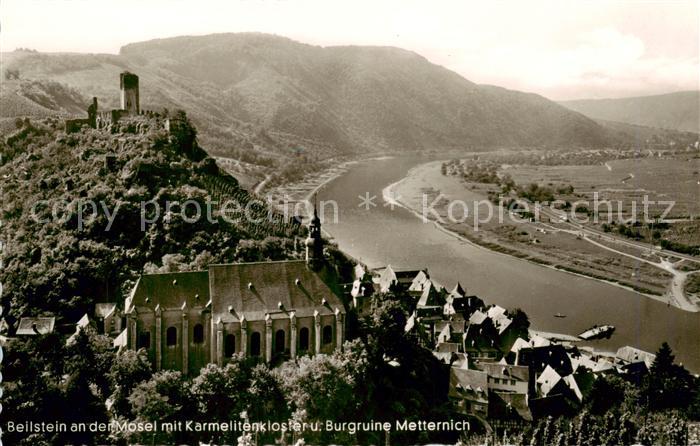 Beilstein Mosel Panorama mit Karmelitenkloster und Burgruine Metternich