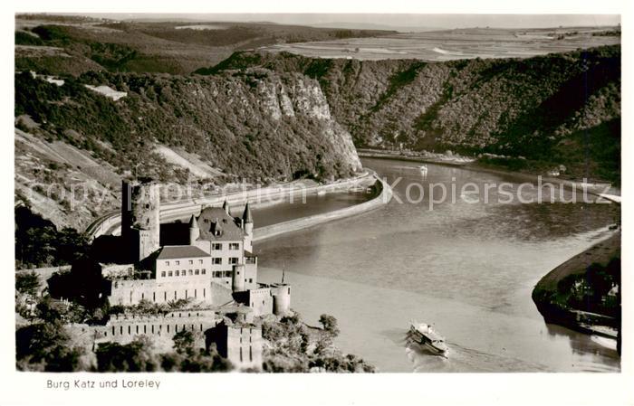 St Goarshausen Burg Katz mit der Loreley Rheinpartie