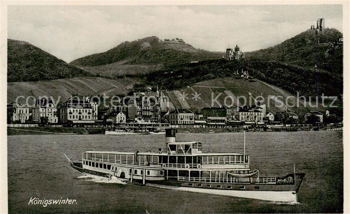 Koenigswinter Rhein Panorama mit Fahrgastschiff