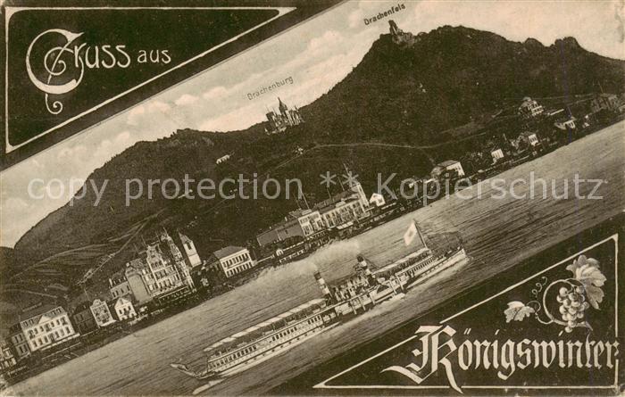 Koenigswinter Rhein Panorama mit Drachenburg und Ruine Drachenfels
