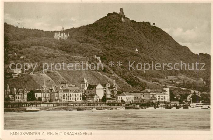 Koenigswinter Rhein mit Ruine Drachenfels