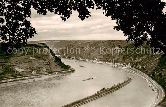 St Goarshausen Rhein Blick von der Loreley mit Burg Katz