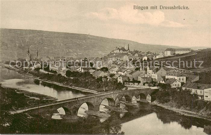 Bingen Rhein Panorama mit Drususbruecke