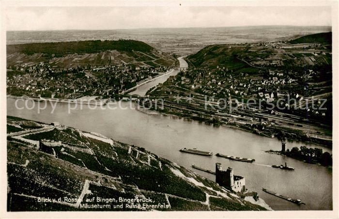 Bingen Rhein Blick von der Rossel auf Bingerbrueck Maeuseturm und Ruine Ehrenfel