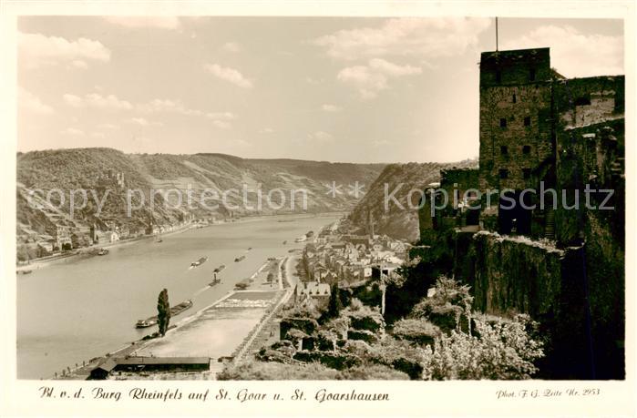 St Goar Rhein mit Burg Rheinfels und St Goarshausen