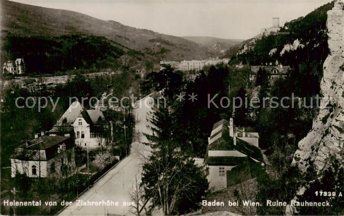 Baden  Wien AT Helenental von der Ziehrerhoehe mit Ruine Rauheneck