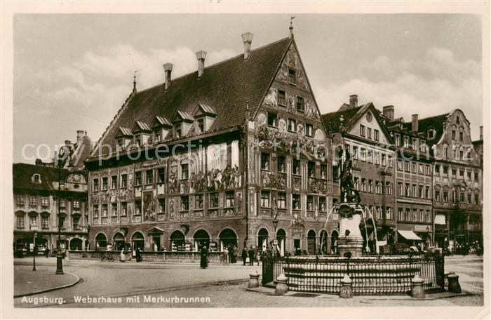 Augsburg Weberhaus Historisches Gebaeude Merkurbrunnen