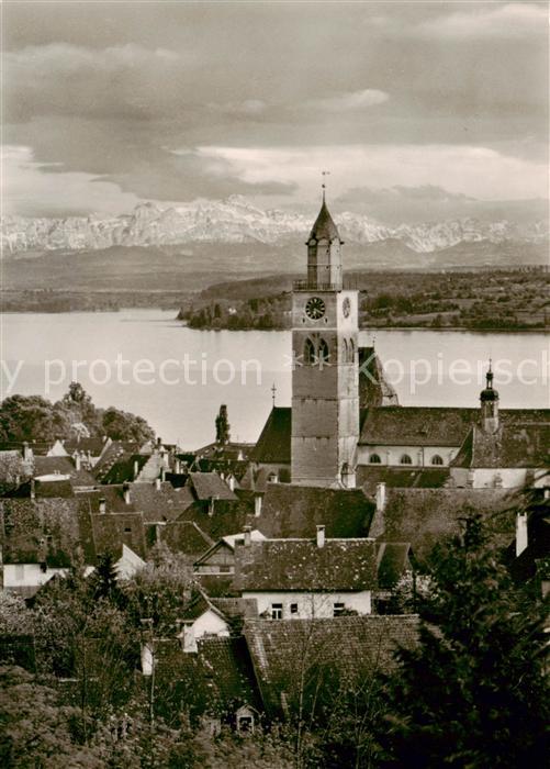 ueberlingen Bodensee Ansicht mit Kirche Blick gegen Saentis