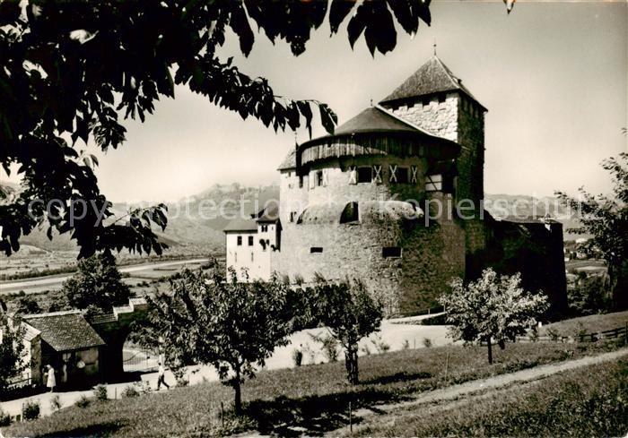 Liechtenstein Fuerstentum Schloss Vaduz mit Rheintalblick und Saentisgruppe