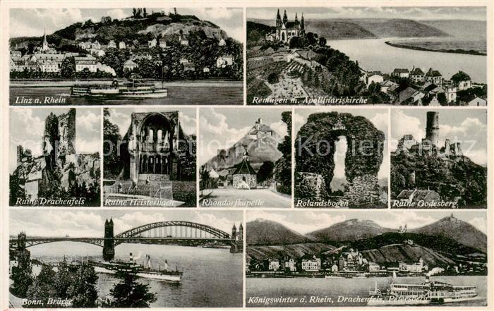 Linz Rhein Staedte am Rhein Burgruinen Bruecke Rheindampfer Feldpost