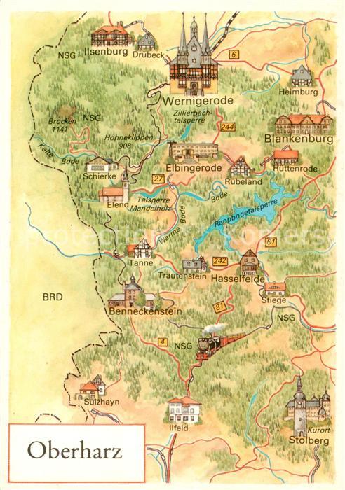 Wernigerode Harz Landkarte der Region Oberharz