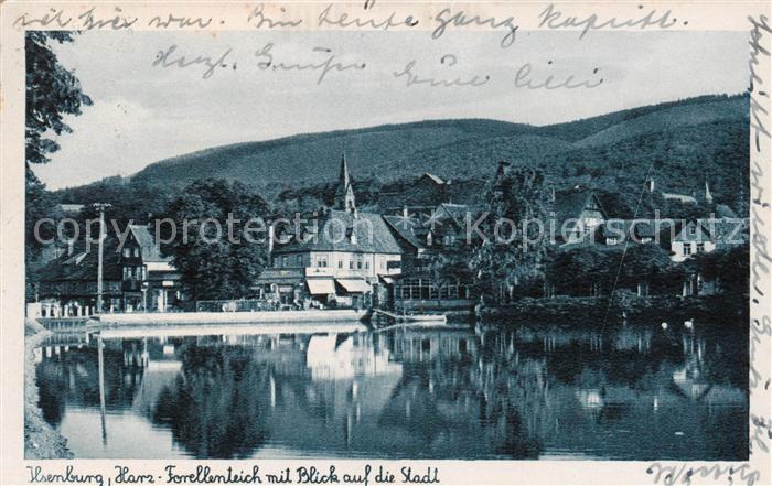 Ilsenburg Harz Forellenteich mit Blick auf die Stadt