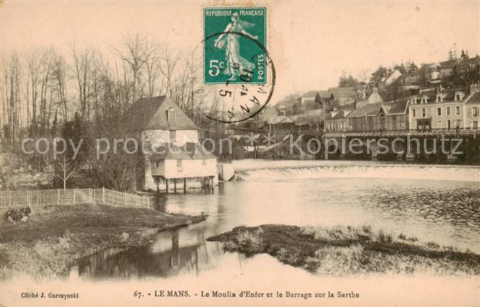 Le Mans Sarthe Le Moulin d’Enfer et le Barrage sur la Sarthe