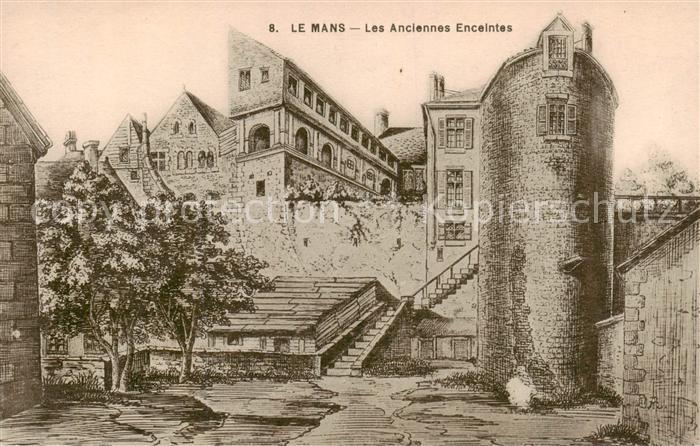 Le Mans Sarthe Les Anciennes Enceintes Dessin Kuenstlerkarte