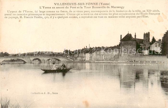 Villeneuve-sur-Yonne L’Yonne en amont du Pont et la Tour Bonneville de Marsangy